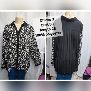 Chico's 3 Monochrome Leapord Print Print Button Down Shirt